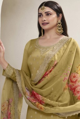 Green Viscose Chinon Embroidered Salwar Plazzo Set