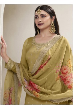 Green Viscose Chinon Embroidered Salwar Plazzo Set