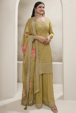 Green Viscose Chinon Embroidered Salwar Plazzo Set