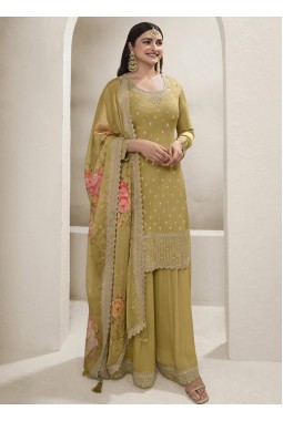 Green Viscose Chinon Embroidered Salwar Plazzo Set
