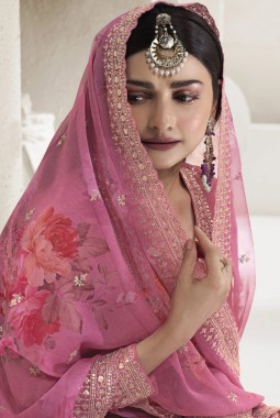 Pink Viscose Chinon Sequins Salwar Plazzo Set
