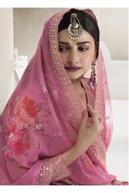 Pink Viscose Chinon Sequins Salwar Plazzo Set