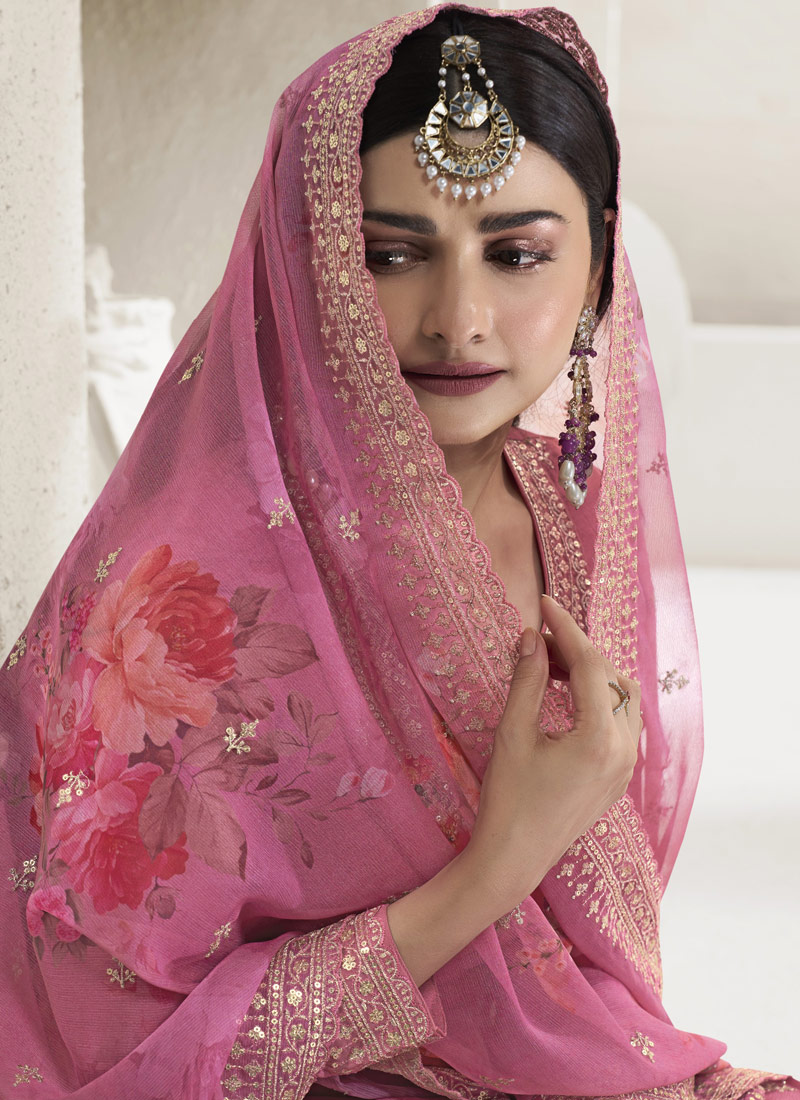 Pink Viscose Chinon Sequins Salwar Plazzo Set