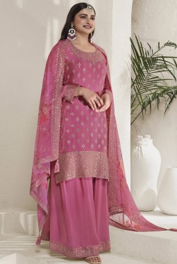 Pink Viscose Chinon Sequins Salwar Plazzo Set