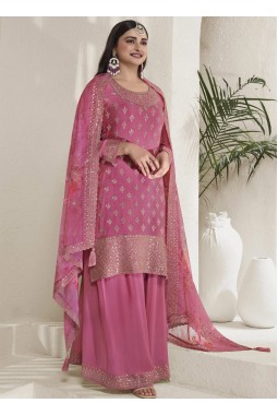 Pink Viscose Chinon Sequins Salwar Plazzo Set