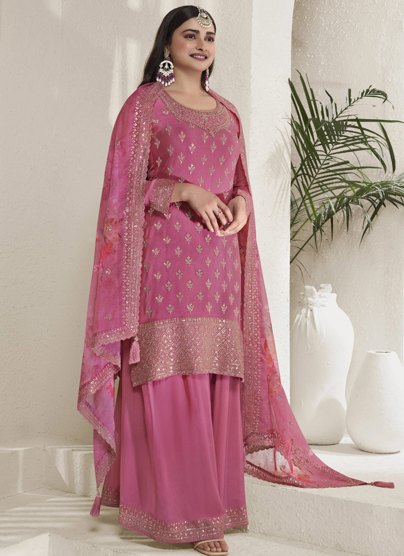 Pink Viscose Chinon Sequins Salwar Plazzo Set