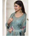 Blue Viscose Chinon Sequins Embroidered Salwar Plazzo Set