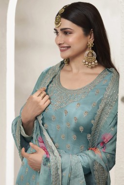Blue Viscose Chinon Sequins Embroidered Salwar Plazzo Set