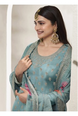 Blue Viscose Chinon Sequins Embroidered Salwar Plazzo Set
