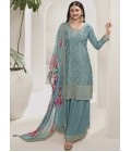 Blue Viscose Chinon Sequins Embroidered Salwar Plazzo Set