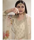 Off White Viscose Chinon Zari Work Salwar Plazzo Set