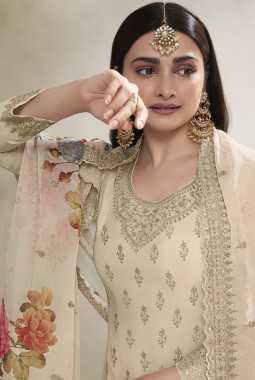 Off White Viscose Chinon Zari Work Salwar Plazzo Set