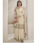 Off White Viscose Chinon Zari Work Salwar Plazzo Set