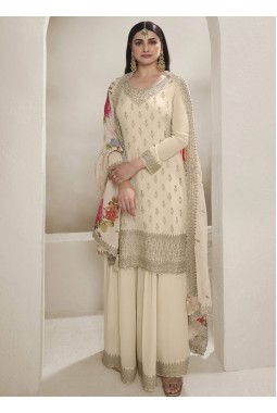 Off White Viscose Chinon Zari Work Salwar Plazzo Set