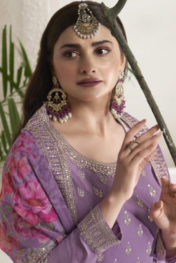 Purple Viscose Chinon Embroidered Salwar Plazzo Set
