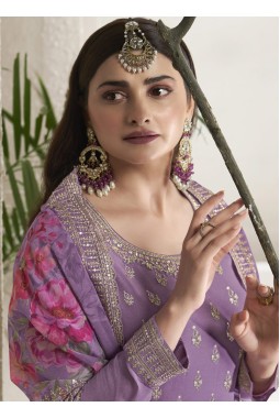 Purple Viscose Chinon Embroidered Salwar Plazzo Set