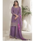 Purple Viscose Chinon Embroidered Salwar Plazzo Set