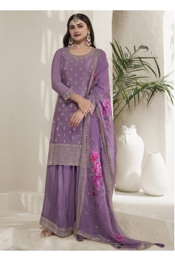 Purple Viscose Chinon Embroidered Salwar Plazzo Set