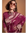 Wine Pure Georgette Handloom Weaving Silk Designer Saree