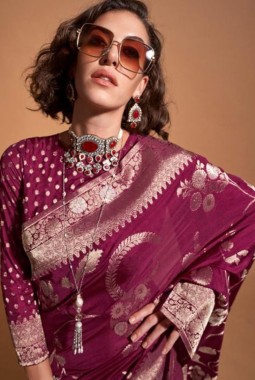 Wine Pure Georgette Handloom Weaving Silk Designer Saree