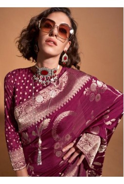 Wine Pure Georgette Handloom Weaving Silk Designer Saree
