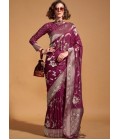 Wine Pure Georgette Handloom Weaving Silk Designer Saree