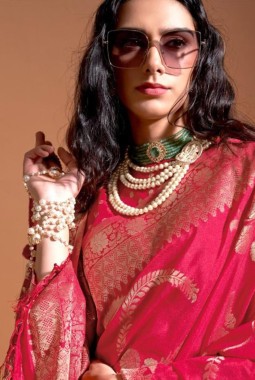 Orange Pure Georgette Handloom Weaving Silk Designer Saree