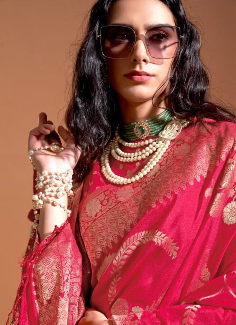 Orange Pure Georgette Handloom Weaving Silk Designer Saree