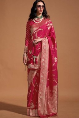 Orange Pure Georgette Handloom Weaving Silk Designer Saree