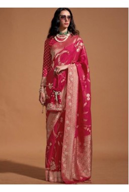 Orange Pure Georgette Handloom Weaving Silk Designer Saree