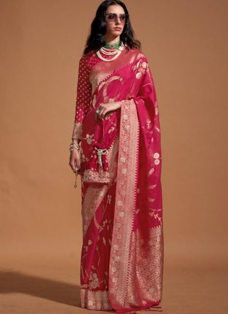 Orange Pure Georgette Handloom Weaving Silk Designer Saree