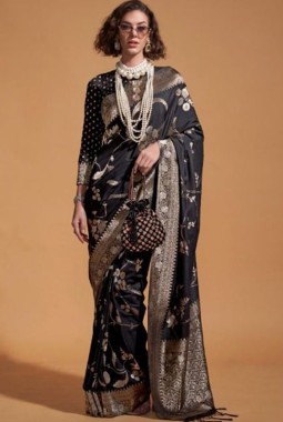 Black Pure Georgette Handloom Weaving Silk Designer Saree