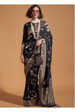 Black Pure Georgette Handloom Weaving Silk Designer Saree