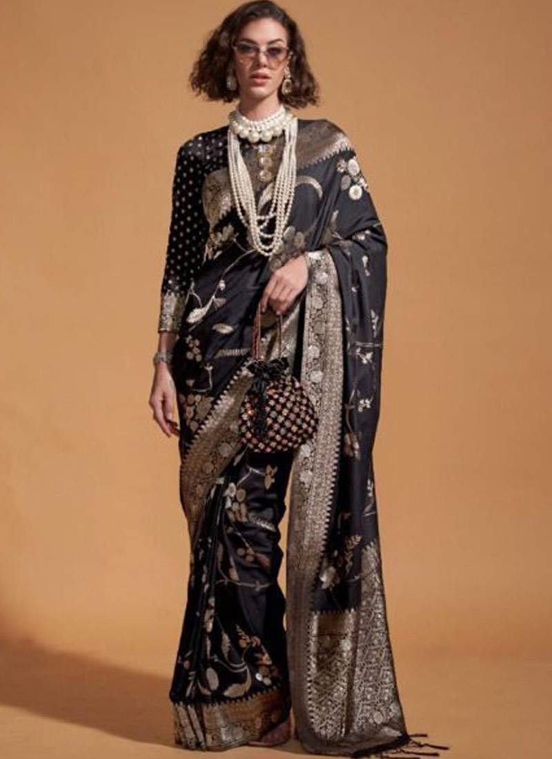 Black Pure Georgette Handloom Weaving Silk Designer Saree