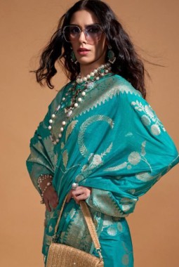 Blue Pure Georgette Handloom Weaving Silk Designer Saree