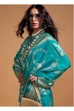 Blue Pure Georgette Handloom Weaving Silk Designer Saree