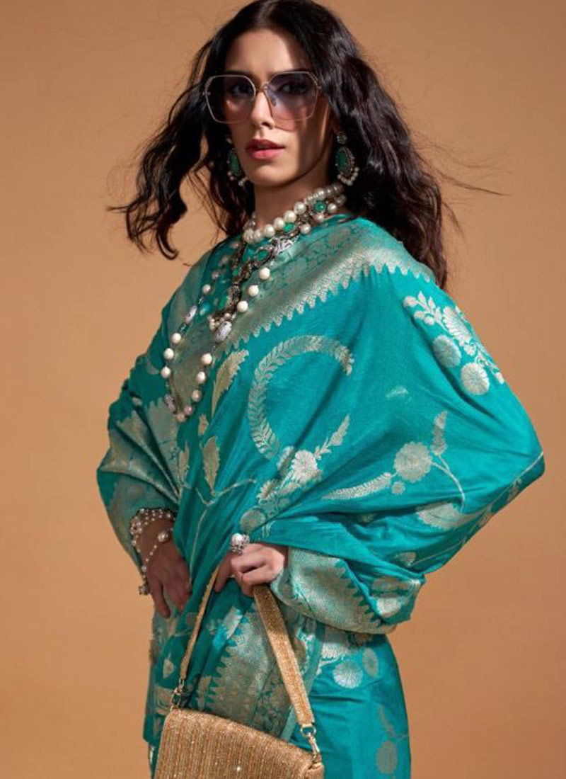 Blue Pure Georgette Handloom Weaving Silk Designer Saree