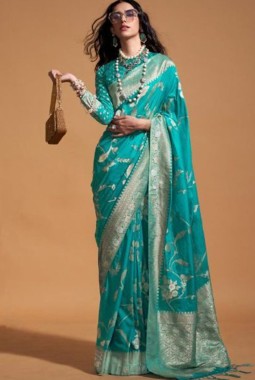 Blue Pure Georgette Handloom Weaving Silk Designer Saree