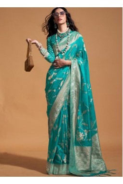 Blue Pure Georgette Handloom Weaving Silk Designer Saree