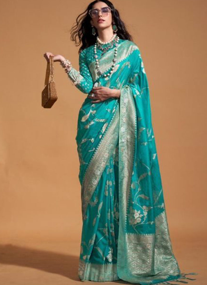 Blue Pure Georgette Handloom Weaving Silk Designer Saree
