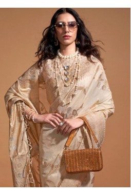 Beige Pure Georgette  Handloom Weaving Silk Designer Saree