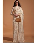 Beige Pure Georgette  Handloom Weaving Silk Designer Saree