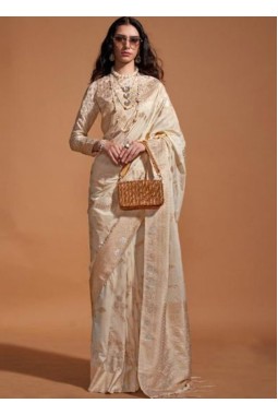 Beige Pure Georgette  Handloom Weaving Silk Designer Saree
