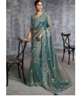 Blue Tissue Zari Embroidered Festive Wear Saree