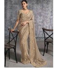 Beige Tissue Zari Embroidered Festive Wear Saree