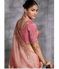 Peach Tissue Zari Embroidered Festive Wear Saree