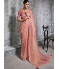 Peach Tissue Zari Embroidered Festive Wear Saree