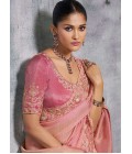 Peach Tissue Zari Embroidered Festive Wear Saree