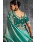 Sea Green Tissue Zari Embroidered Festive Wear Saree