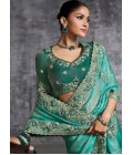 Sea Green Tissue Zari Embroidered Festive Wear Saree